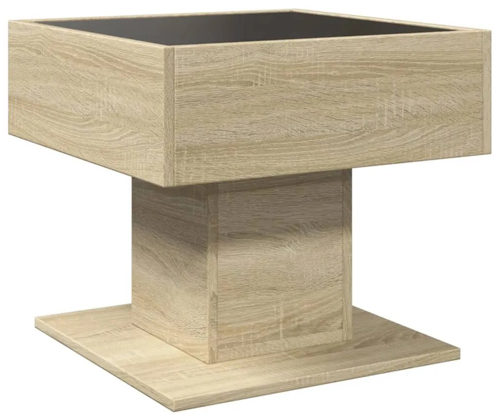 sonoma tölgy szerelt fa dohányzóasztal LED-del 50 x 50 x 45 cm