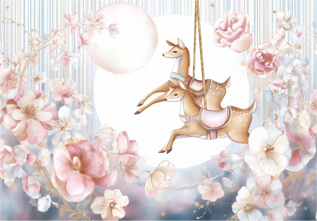 Fotótapéta Lányoknak Őz Virágok Tapéta Gyerekszobába 150x105