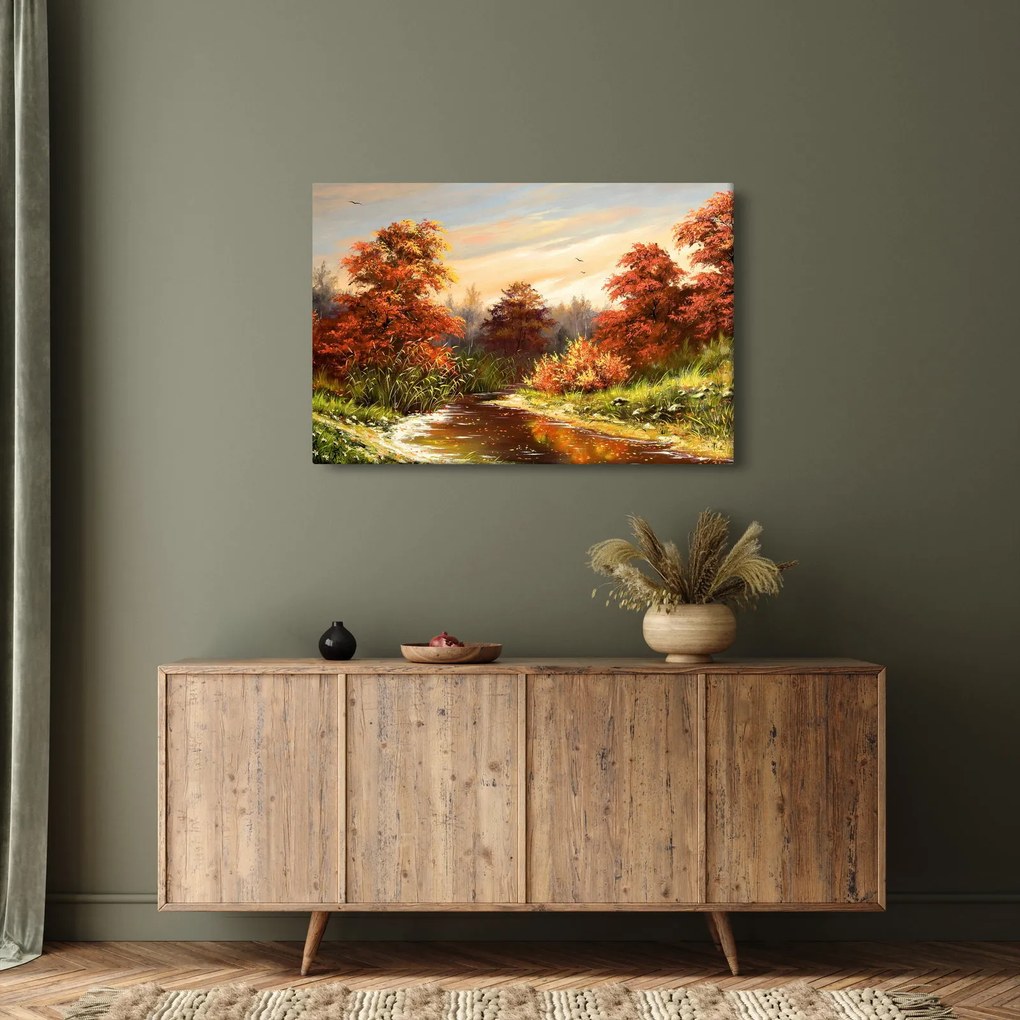 Kép egy folyóról egy őszi tájban, olajfestmény (90x60 cm)