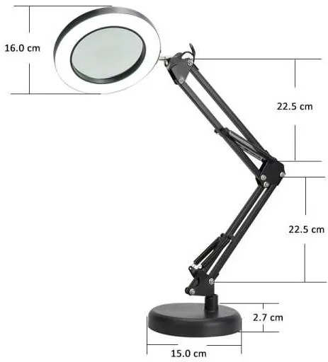 Platinet Magnify asztali lámpa 10 W, nagyító, fekete