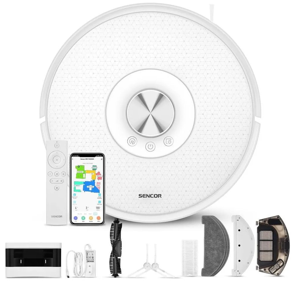Sencor- 2 az 1-ben robotporszívó és felmosó 50W/5000 mAh Wi-Fi fehér + távirányító