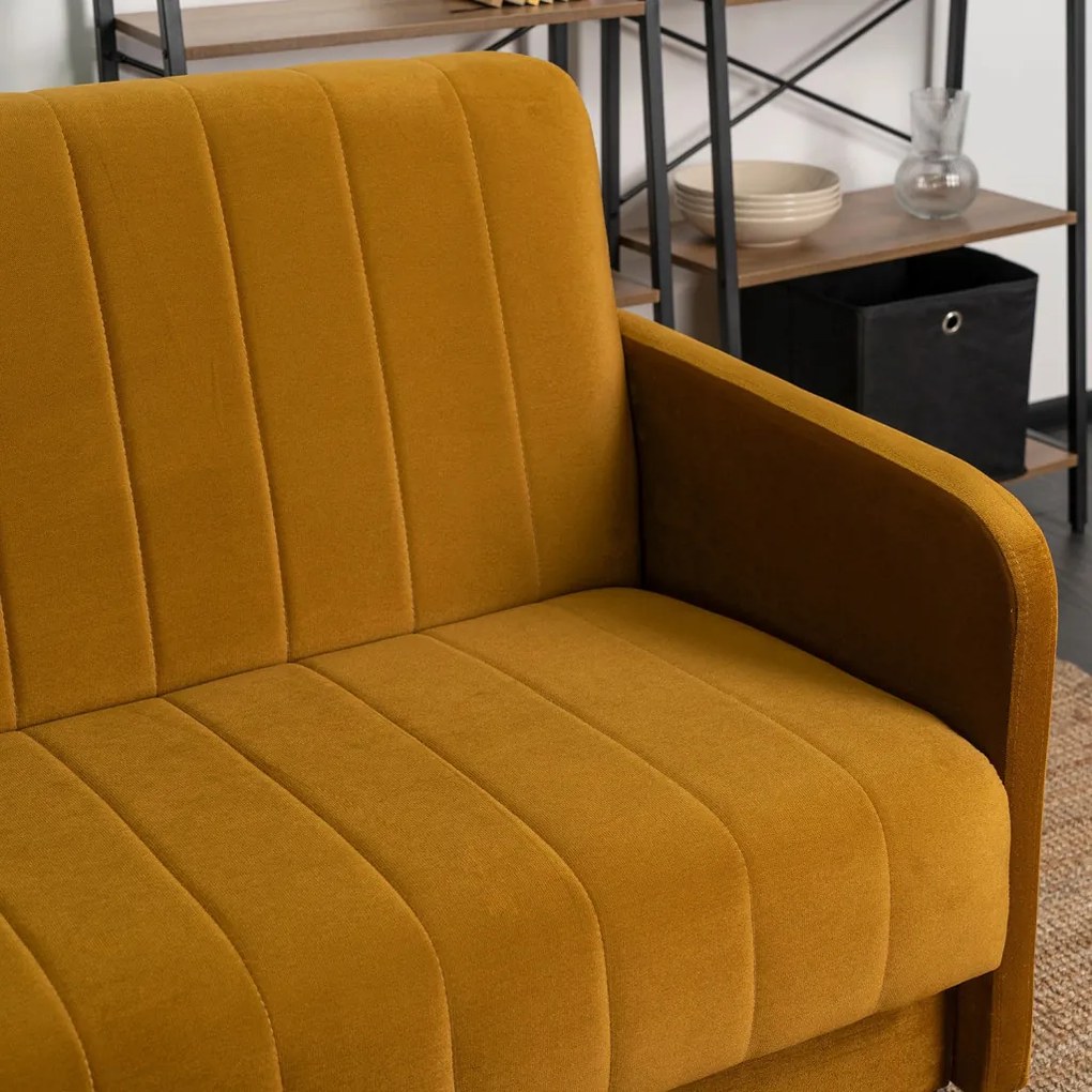 Zestaw 2x Sofa Rozkładana PORTO Musztardowa Welurowa