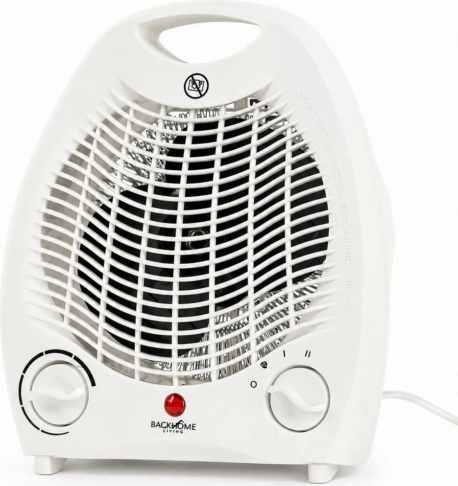 Elektromos fűtőtest ventilátorral és biztonsági kapcsolóval, fehér