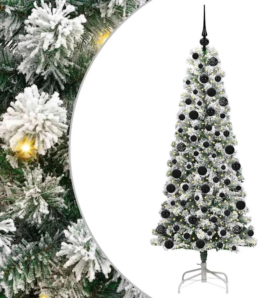 vidaXL Műanyag Hajtogatós Karácsonyfa 300 LED-del Zöld és Fehér 180 cm