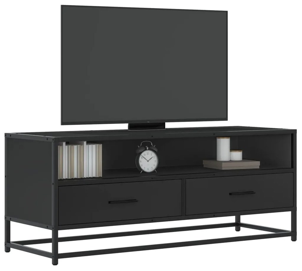 fekete szerelt fa és fém TV-szekrény 100x34,5x40 cm