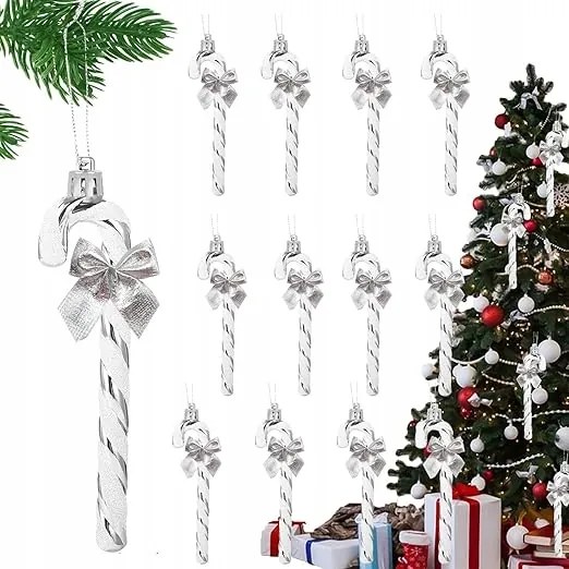 12 db-os Ezüst Karácsonyfadísz Szett Masnival Bombák