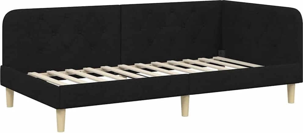 vidaXL Sarokágy keret fejtámlával Fekete 90 x 190 cm szövet