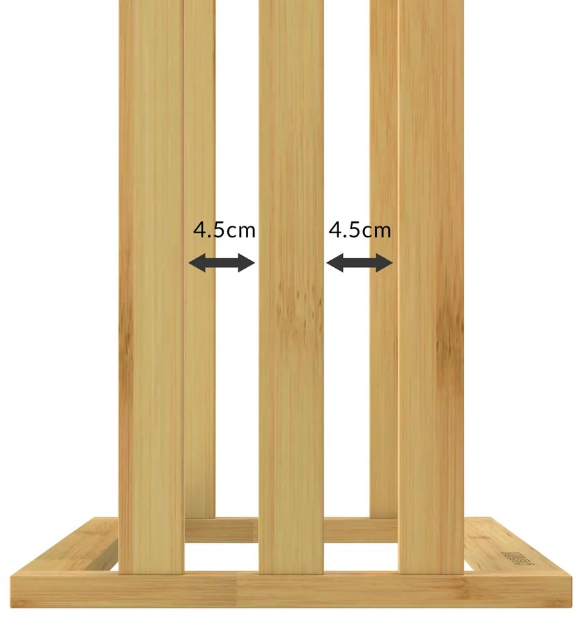 RUBBY bambusz törölközőtartó fém rudakkal, 46x24x84cm, barna/ezüst Casaria