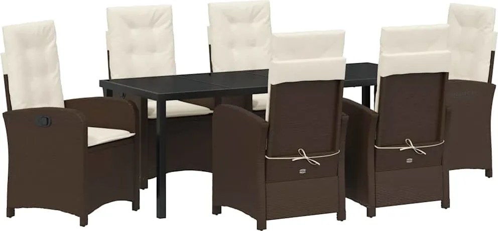 vidaXL Kert étkező szett párnával 7 pcs Barna polirattan