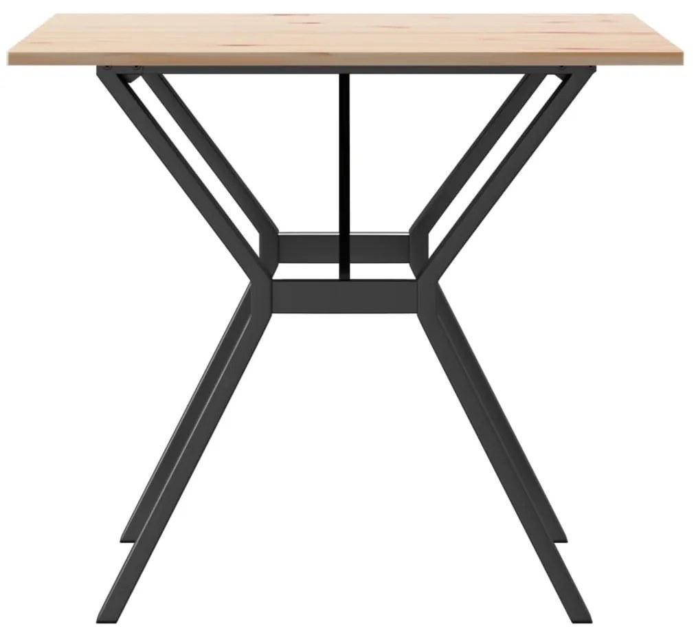 Tömör fenyőfa és acél étkezőasztal Y-vázzal 80x80x75 cm
