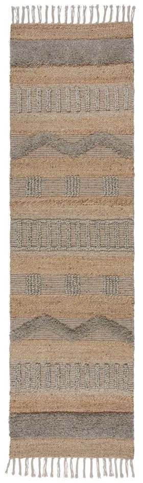 Világosszürke-natúr színű futószőnyeg 60x230 cm Medina – Flair Rugs