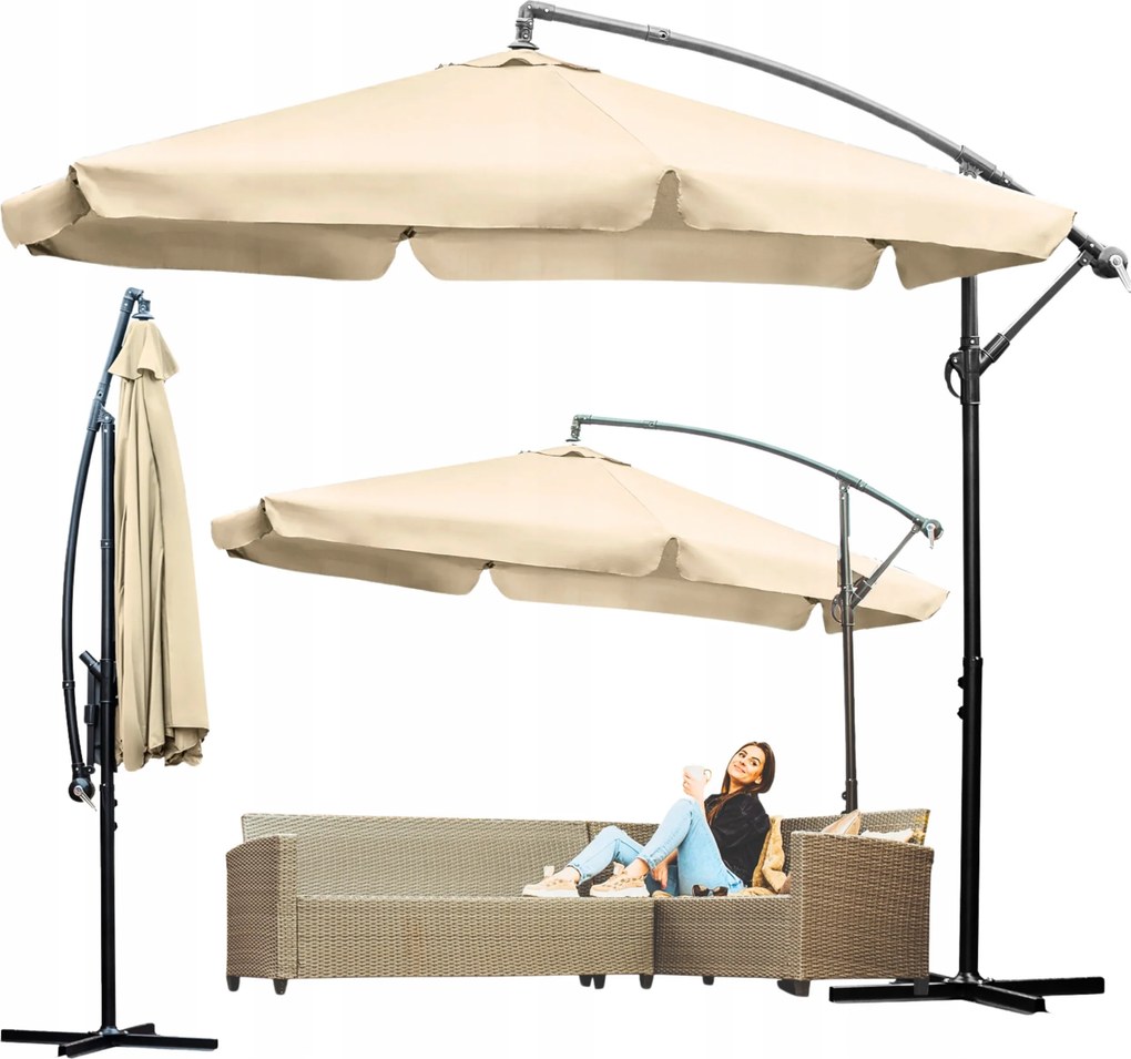 Kerti napernyő Gémmel Összecsukható Állítható Magasság 350Cm Bézs