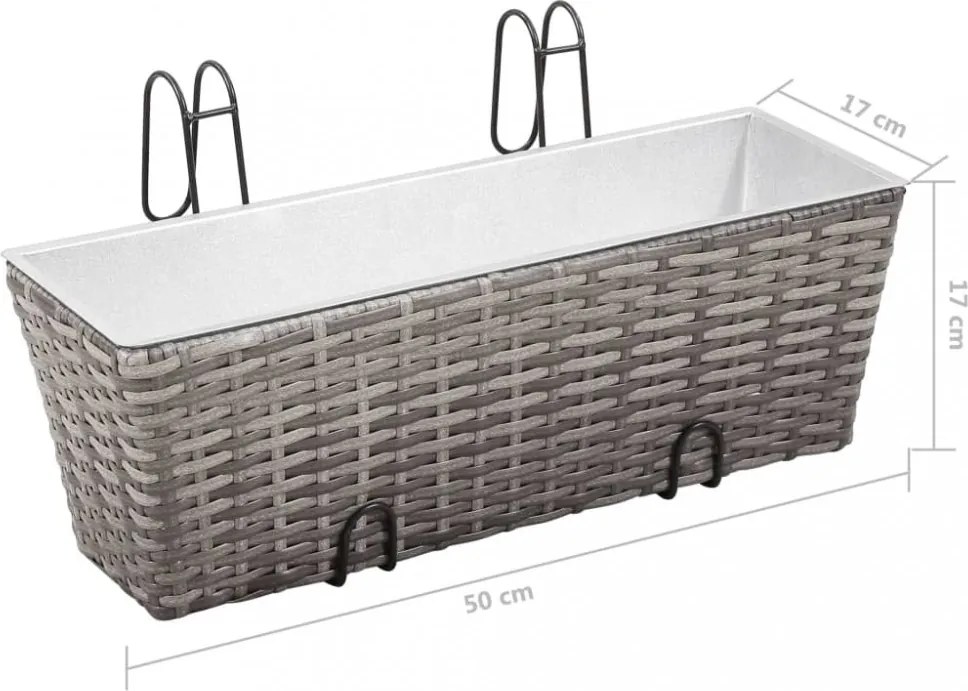 2 db szürke polyrattan erkély virágtartó 50 cm