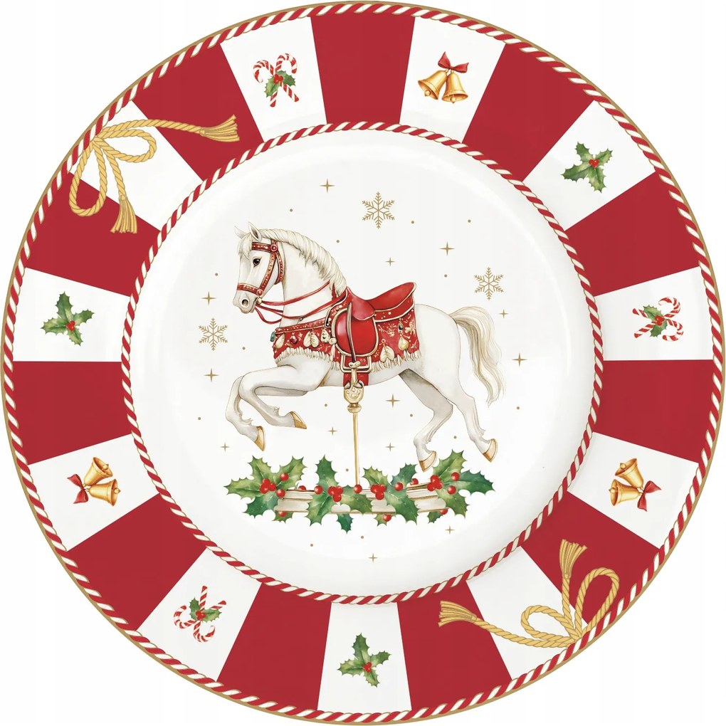 Ünnepi desszertes tányér 19 cm-es mesebeli kistányér hintaló Karácsony