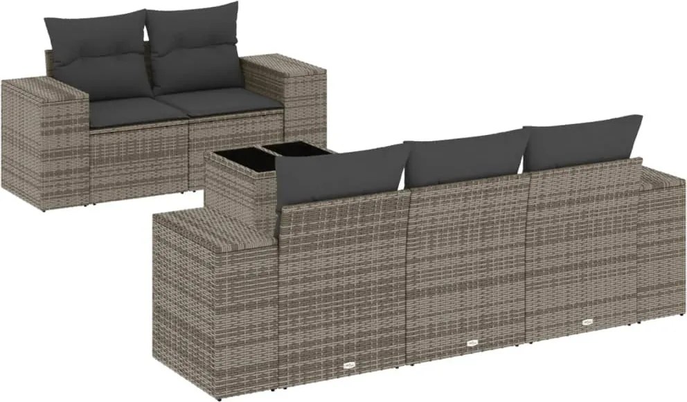 vidaXL 6 részes szürke polyrattan kerti ülőgarnitúra párnákkal