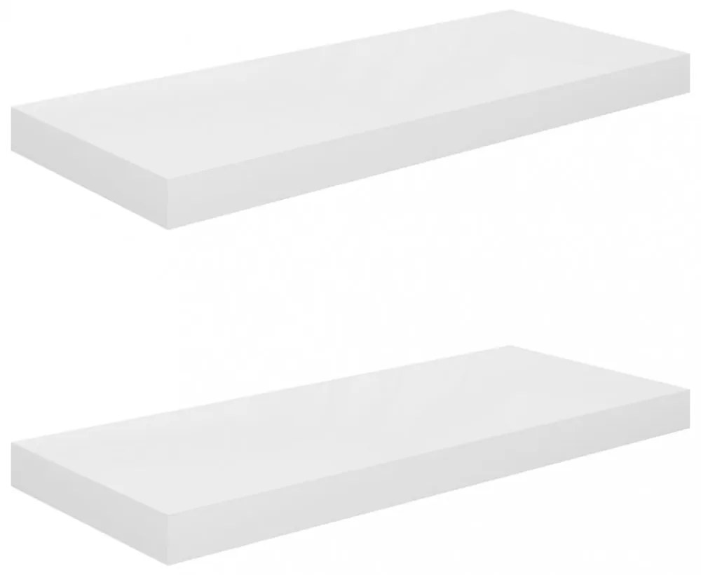 2 db magasfényű fehér MDF lebegő fali polc 60 x 23,5 x 3,8 cm