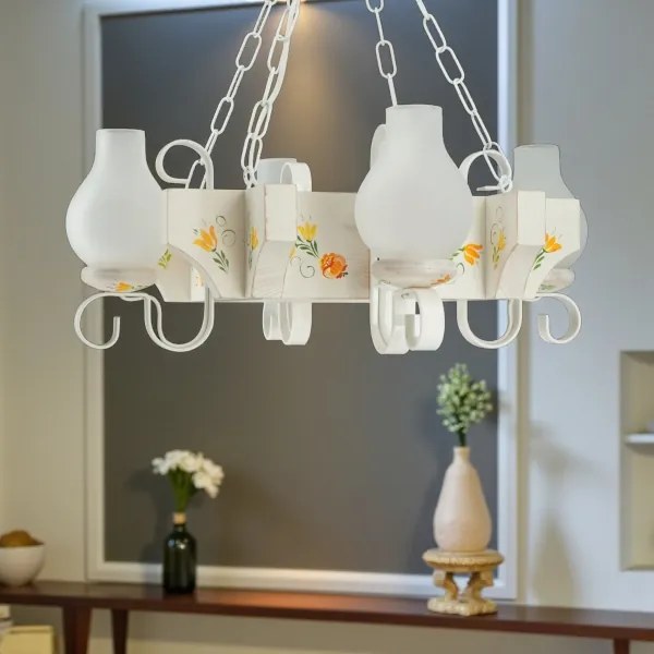 Brilagi - Láncos csillár QUEEN 4xE14/40W/230V bükk/krémszínű