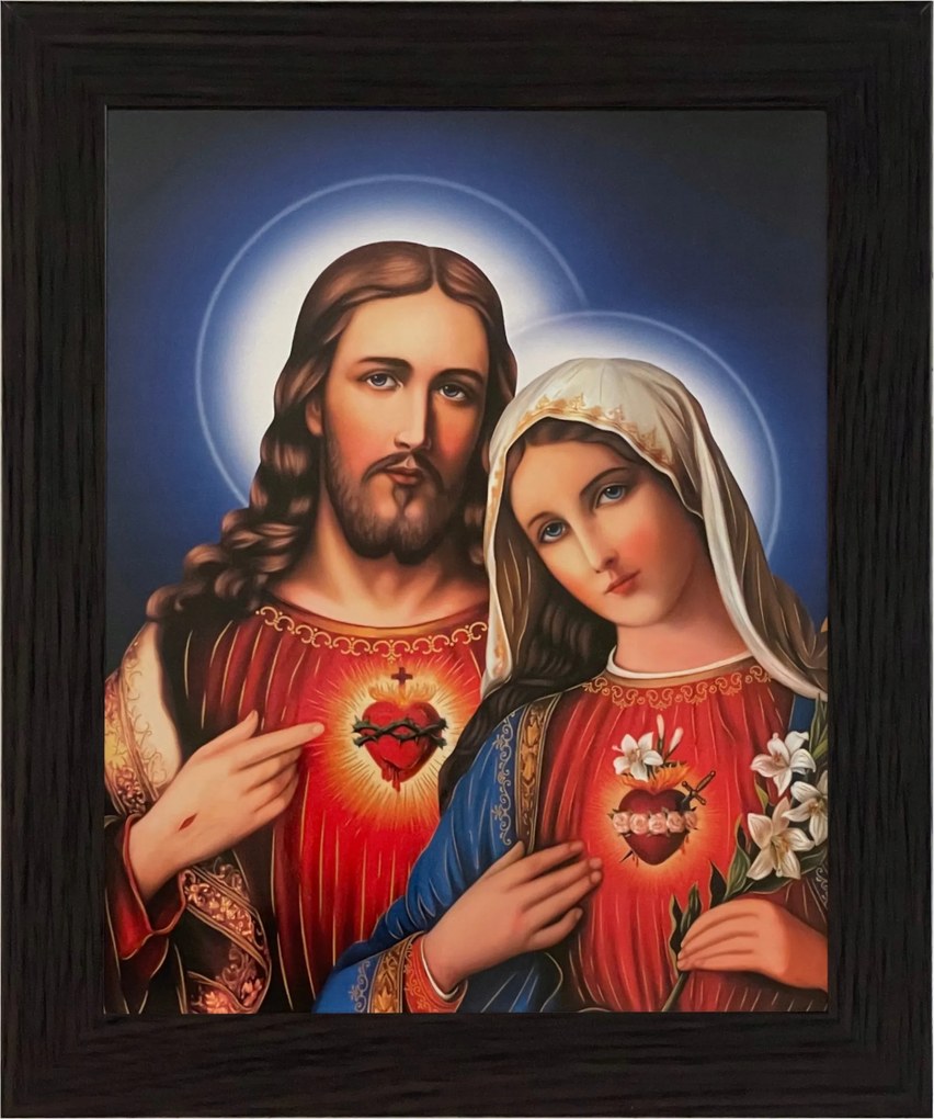 Vászonkép 30x25 Jézus És Mária Szíve Jézus Krisztus Mária Keret Wenge
