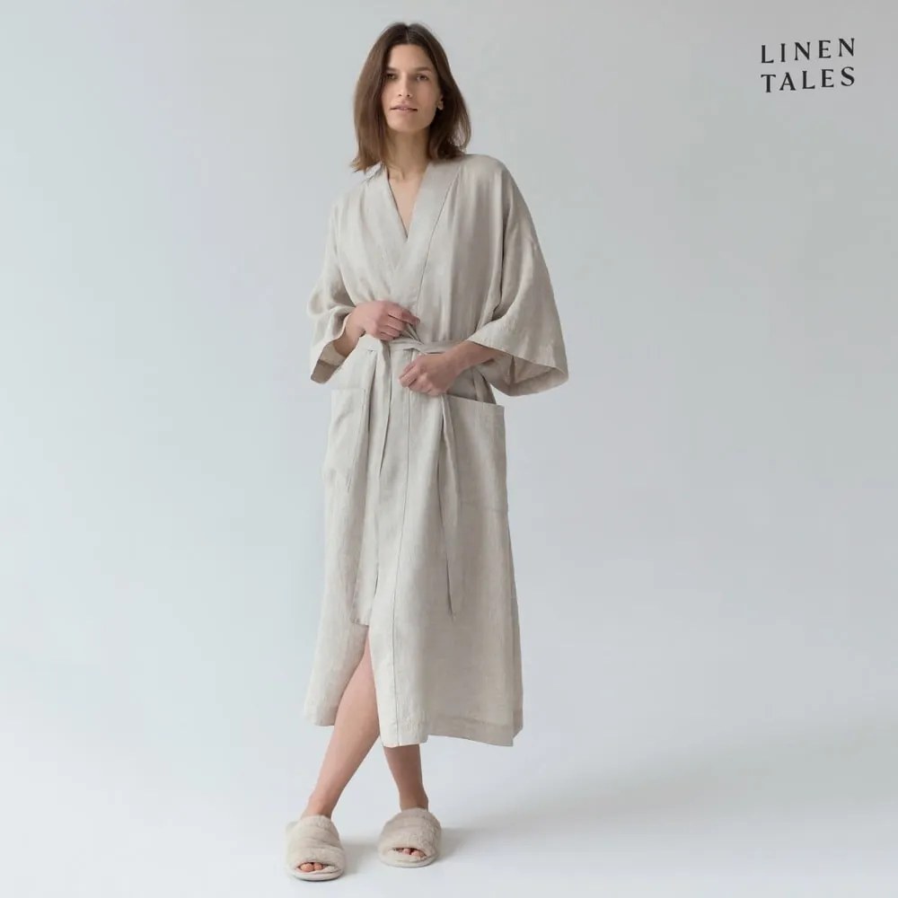 Bézs len fürdőköpeny L/XL Summer – Linen Tales