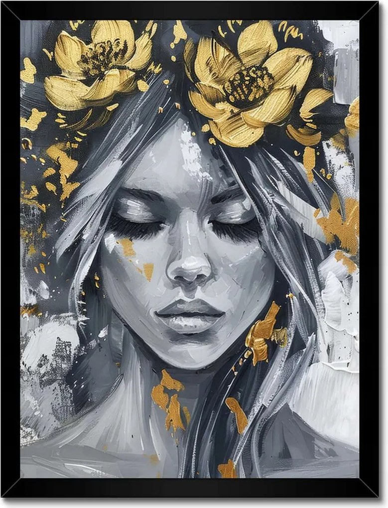 Poszter fekete keretben 30x40 Nő Absztrakt Arany Virág