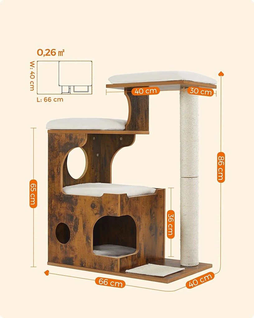 Feandrea 88 cm-es macska kaparó, macskatorony 3 ággyal és barlanggal