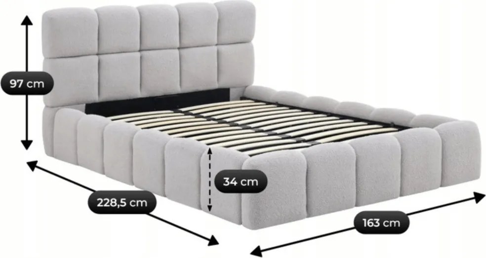 Łóżko 140x200 MURCJA z Pojemnikiem Szare Boucle