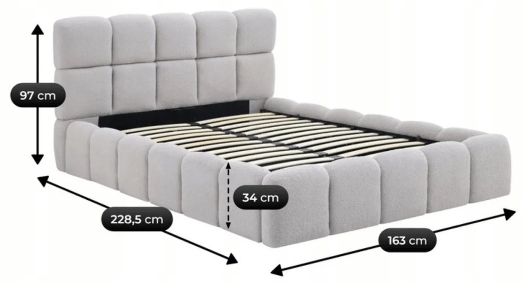 Szürke Bouclé Franciaágy Ágyneműtartóval. 140x200 MURACJA