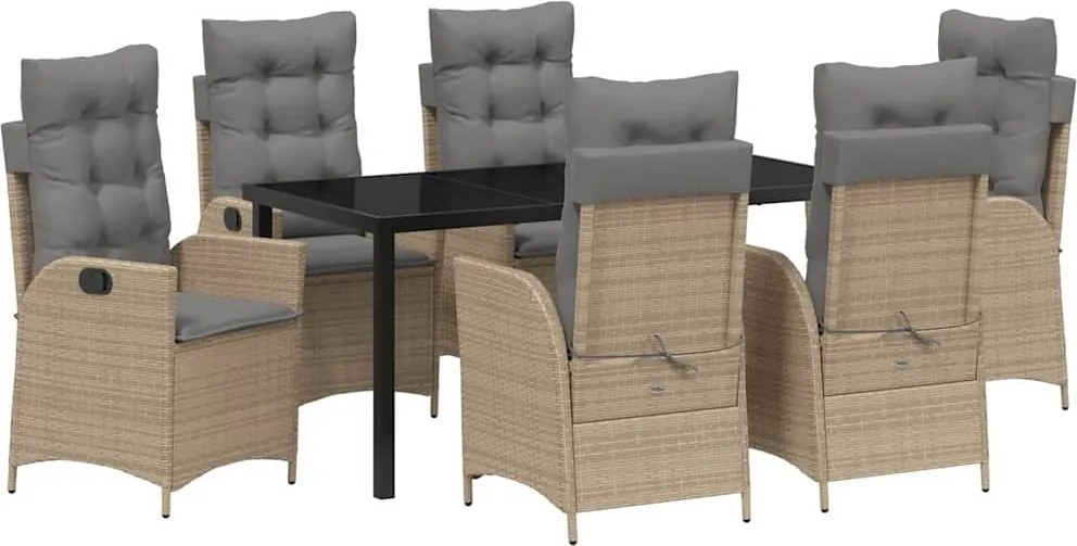 vidaXL Kert étkező szett párnával 7 pcs Bézs polirattan
