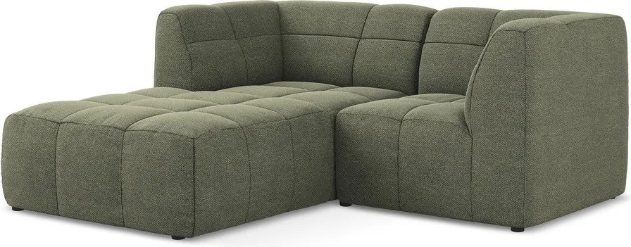 Zöld buklé sarokkanapé (bal oldali-heverő résszel) Aloha – Makamii