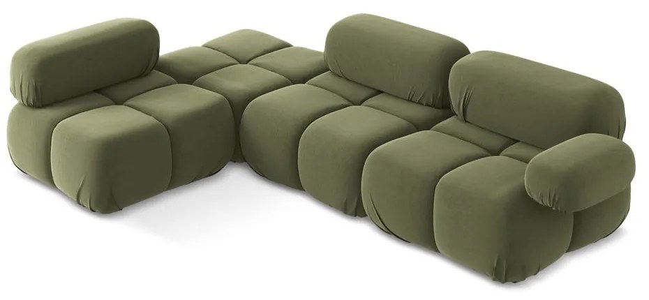 Világoszöld bársony moduláris sarokkanapé (bal oldali) Lokua – Makamii