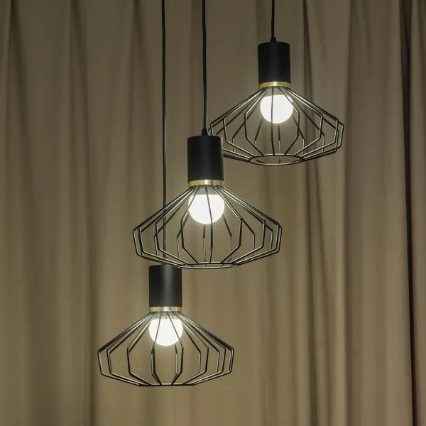 SOLANO kábeles csillár 3xE27/15W/230V fekete/arany