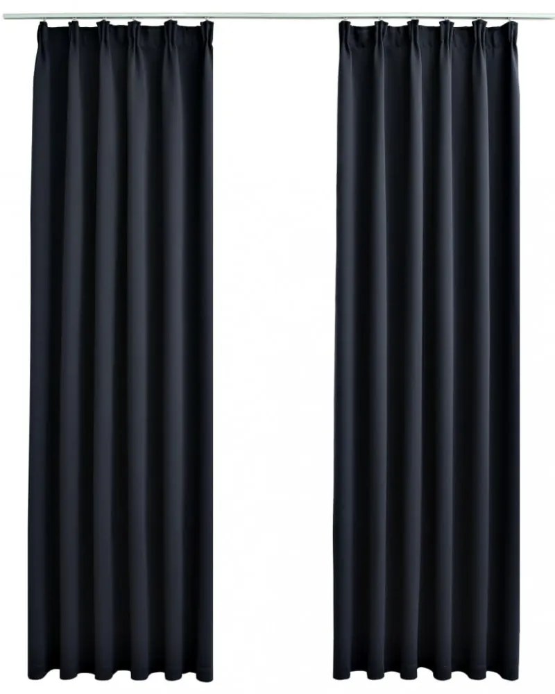 2 db antracitszürke sötétítőfüggöny kampókkal 140 x 175 cm