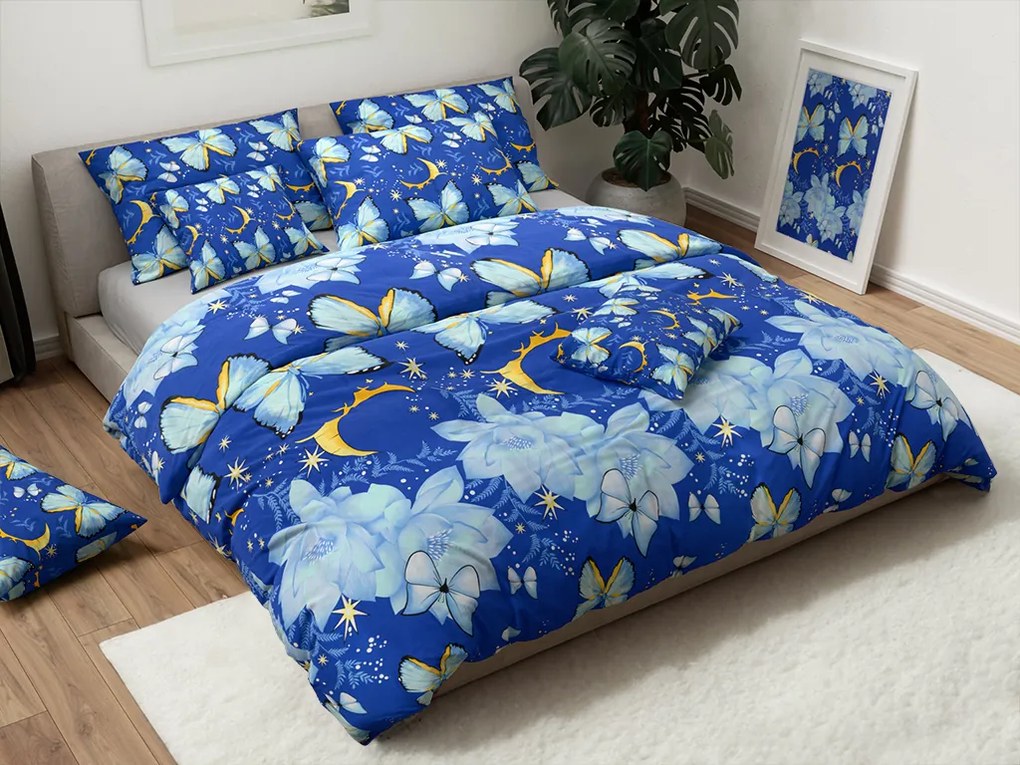 Pamut ágynemű BLUE BUTTERFLY sötétkék Ágyneműhuzat mérete: 70 x 90 cm | 140 x 200 cm