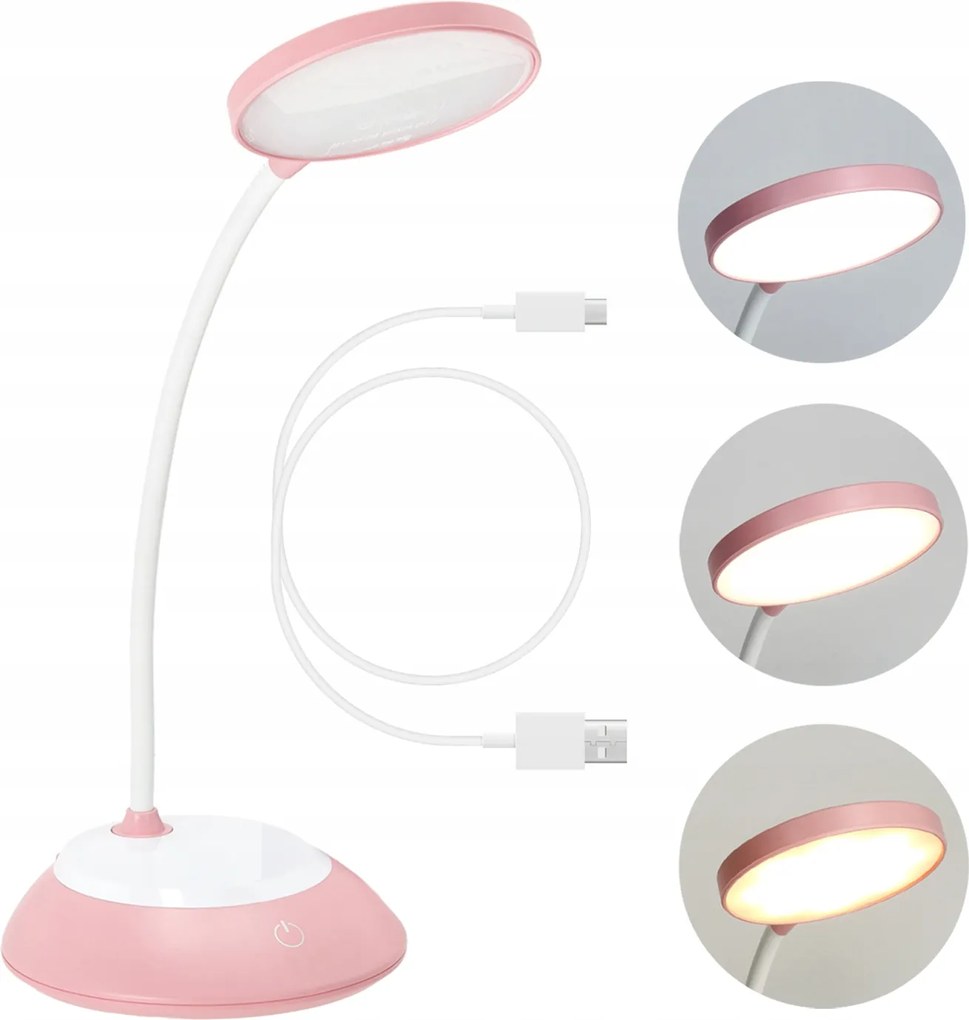Asztali lámpa 5W Led Rózsaszín Hordozható Usb Állítható Szín Vezeték nélküli