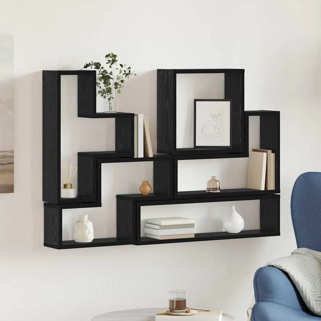 Fal Cube polcokkal Egyéb Musta tammi 96 x 12 x 64 cm Faanyag