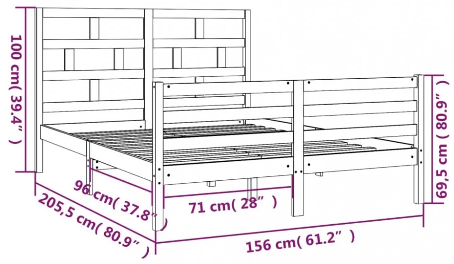 King Size fehér tömör fa ágykeret 150 x 200 cm