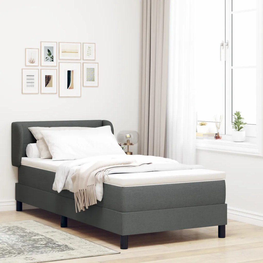 Boxspring Ágy Matrac Készült Sötétszürke Színben, 90x190 cm, Szövet