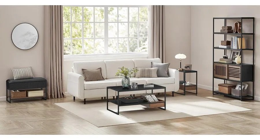 Könyvespolc, 4 szintes polc fekete fémkerettel,barna ajtóval