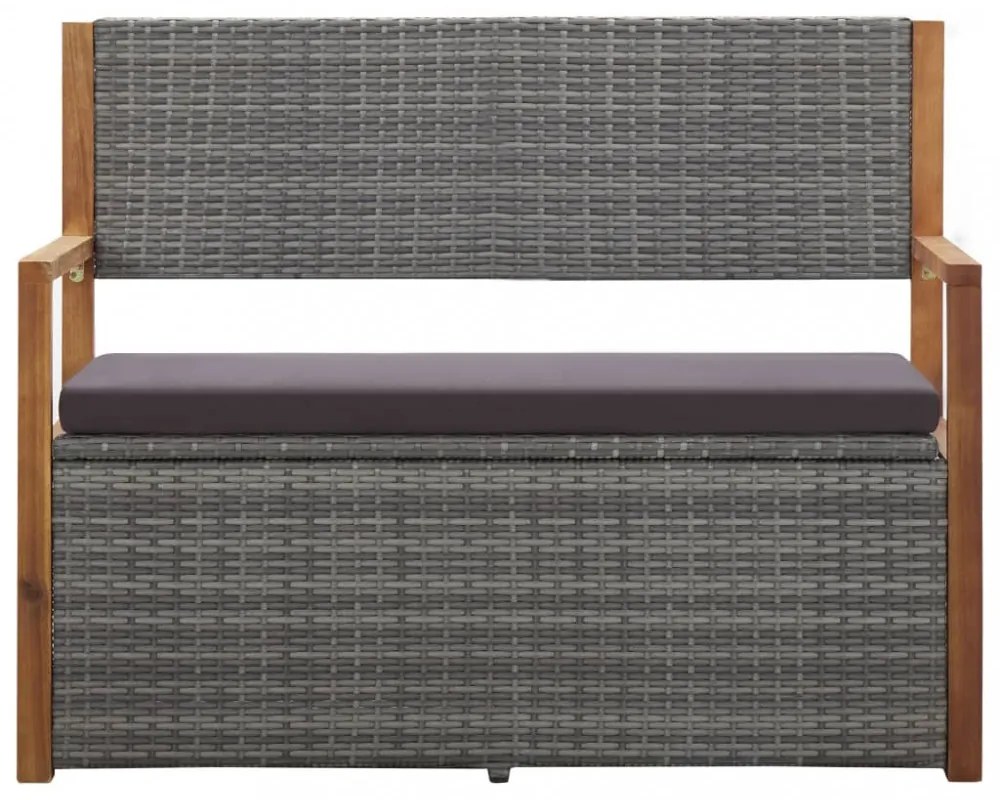 szürke polyrattan és tömör akácfa tárolópad 115 cm