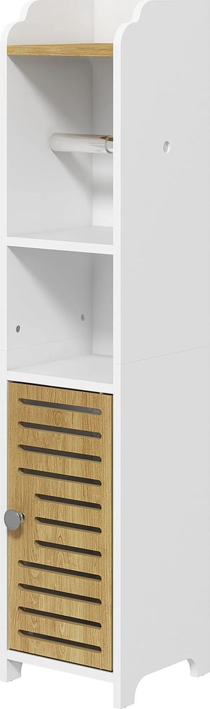 Kleankin Modern Fürdőszobai Szekrény Falioszlop Fürdőszobai Padló Szekrény Polcokkal 1 Ajtóval és WC Papír Tárolóval Hálószobába, Nappaliba 18x20x90 c