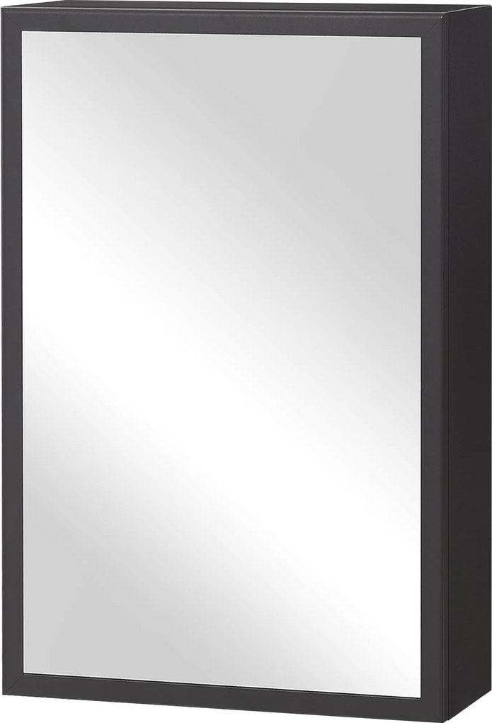 Kleankin Tükörszekrény fürdőszobába, Fürdőszoba szekrény tükörajtóval, Fali szekrény, Fekete, 40 x 15 x 60 cm | Aosom