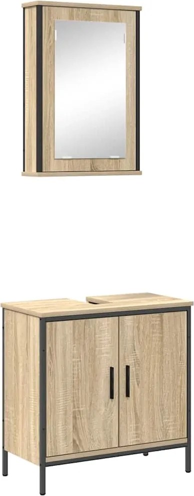 vidaXL Fürdőszoba bútor szett polcokkal tárolóval 2 pcs Barna Faanyag