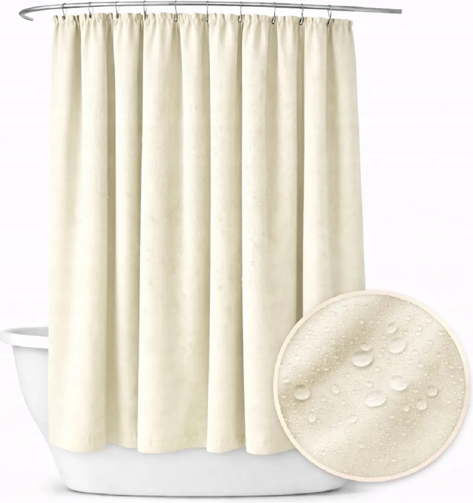 Fürdőszobai függöny 150x220 vízálló zuhany szalag ekrü