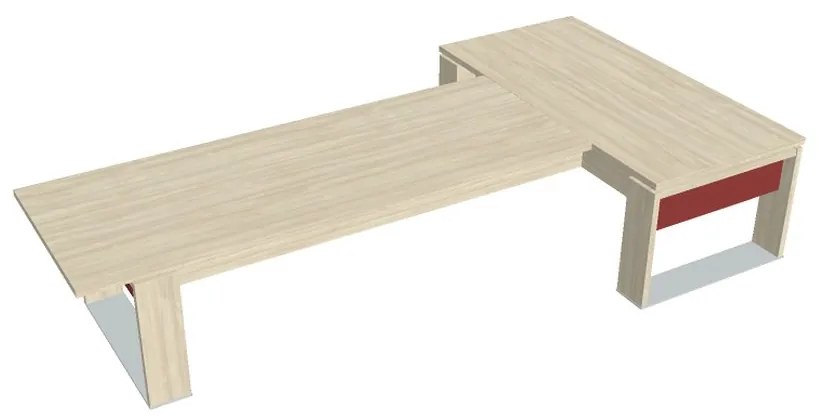 Verno+ S asztal 200 x 370 cm, kiegészítő íróasztallal, akác / piros
