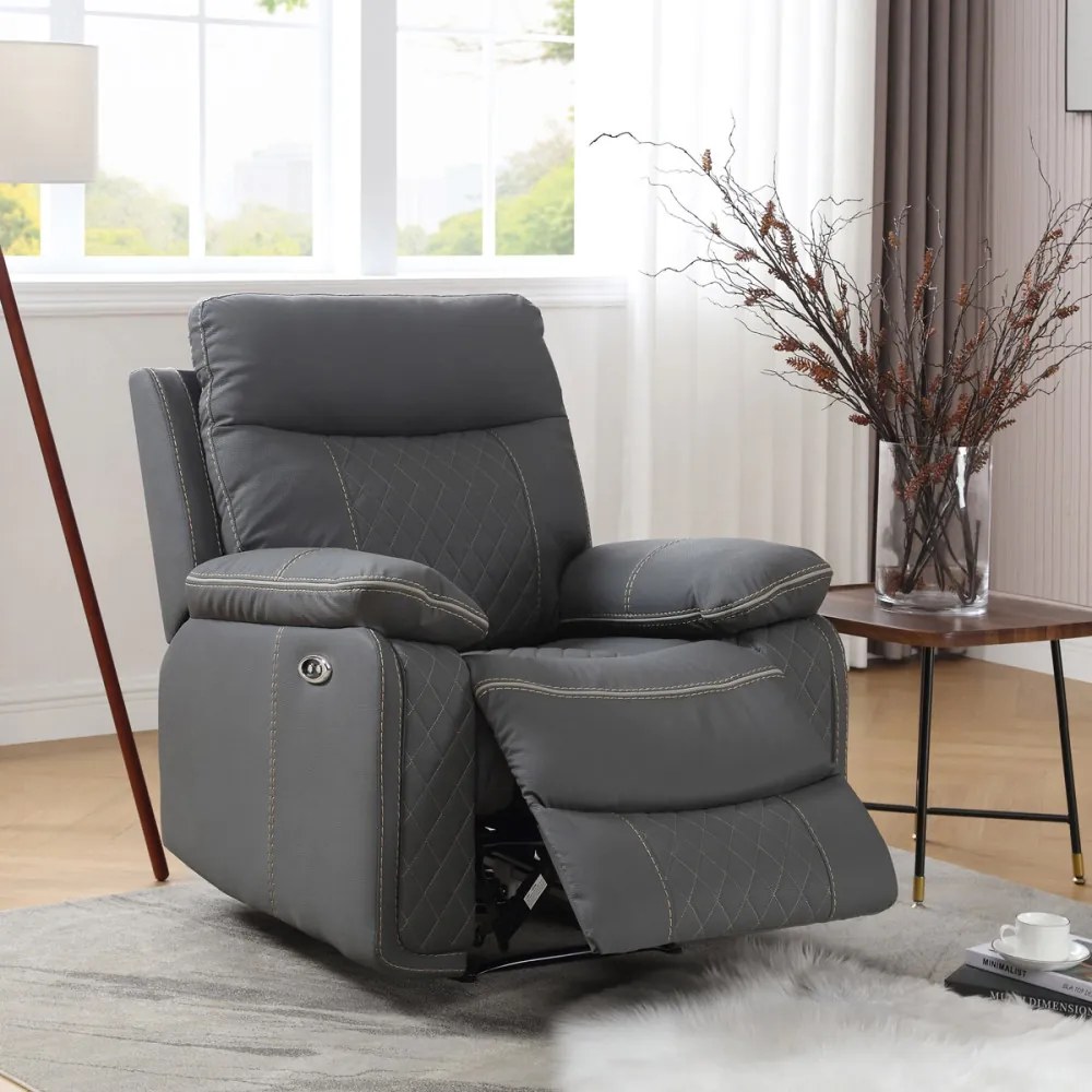 Fotoliu Pentru Tv Și Relaxare Cu Control Electric , Piele Ecologică Gri Tv-4134