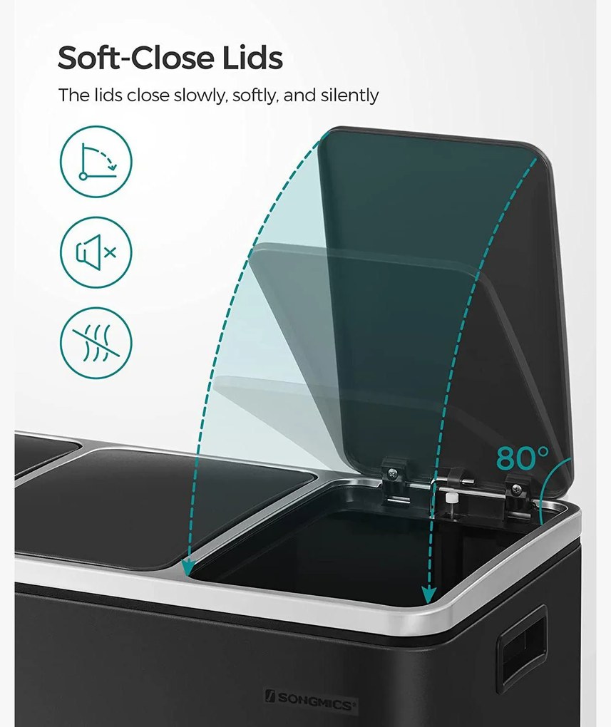 54L Pedálos szemetes, konyhai szemetesláda, puhán záró fedél, csúszásgátló alap