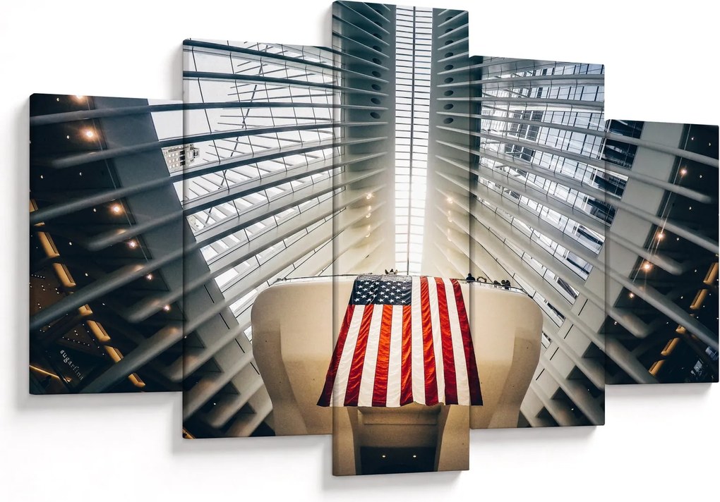 Építkezés az USA zászlóval képe (150x105 cm)