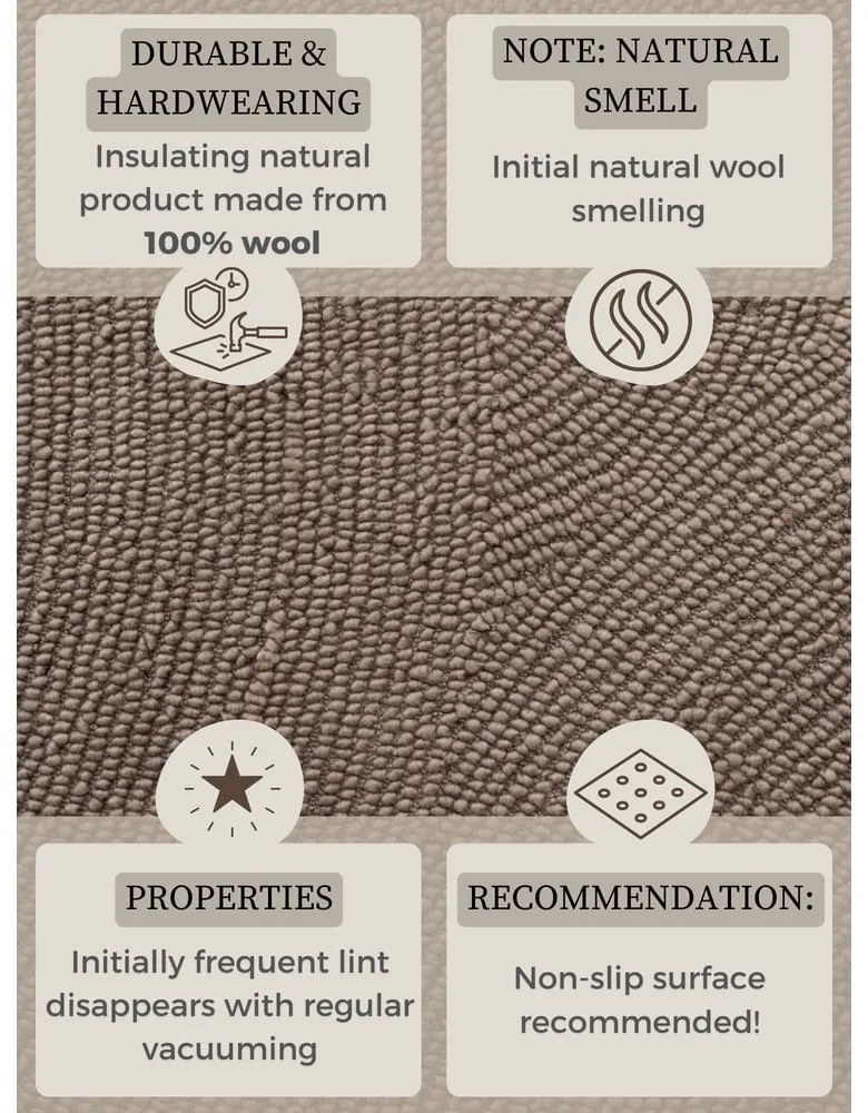 Szürkésbarna kézi szövésű gyapjú futószőnyeg 80x200 cm Calmio – Hanse Home