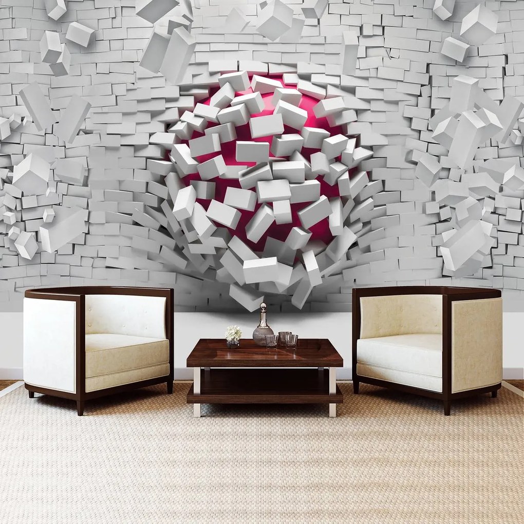 Fotótapéta - 3D labda és fehér téglafal (152,5x104 cm)