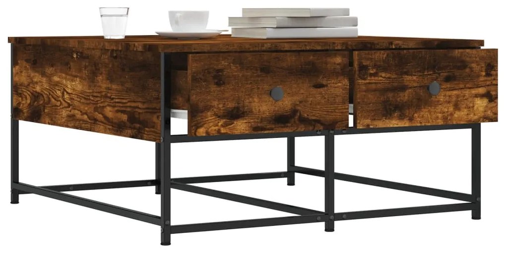 Füstös tölgy színű szerelt fa dohányzóasztal 80x80x40 cm